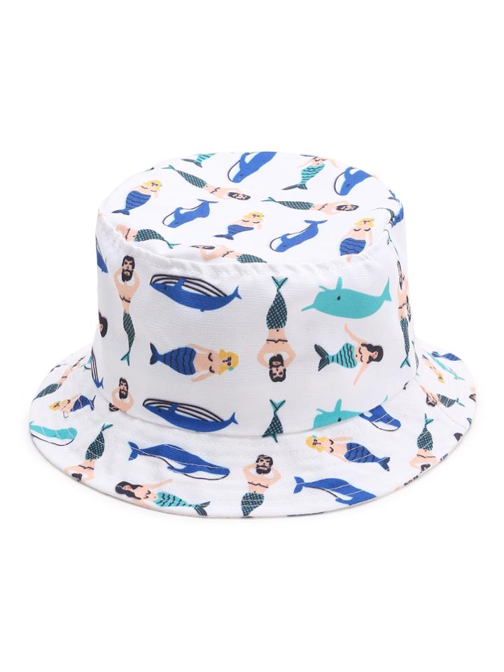 Shein White Print Wide Brim Hat