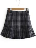 Shein Navy Plaid Ruffle Hem Skirt
