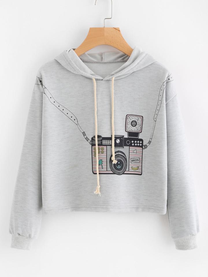 Shein Hooded Drawstring Graphic Print Sweatshirt