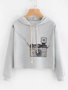 Shein Hooded Drawstring Graphic Print Sweatshirt
