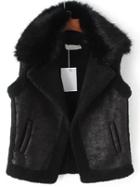 Shein Black Lapel Vest With Detachable Faux Fur