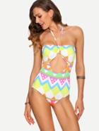 Shein Colorful Geometric Print Cutout One-piece Swimwear