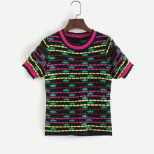 Shein Contrast Stripe Trim Knit Tee