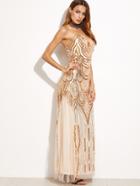 Shein Gold Sequined Mesh Overlay Lace Up Back Tube Dress