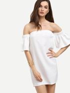 Shein White Off The Shoulder Ruffle Sleeve Dress
