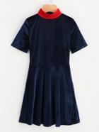 Shein Contrast Collar Swing Velvet Dress