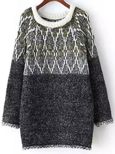 Shein Colour-block Round Neck Loose Sweater