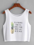 Shein Pineapple And Slogan Print Crop Tank Top