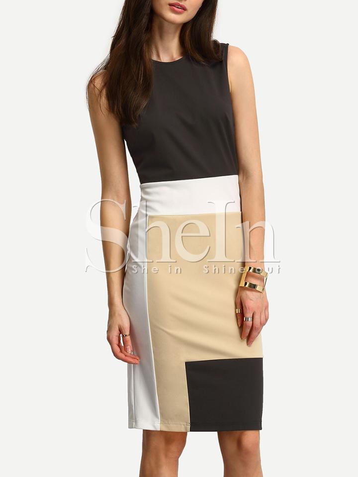 Shein Multicolor Patchwork Sleeveless Sheath Dress