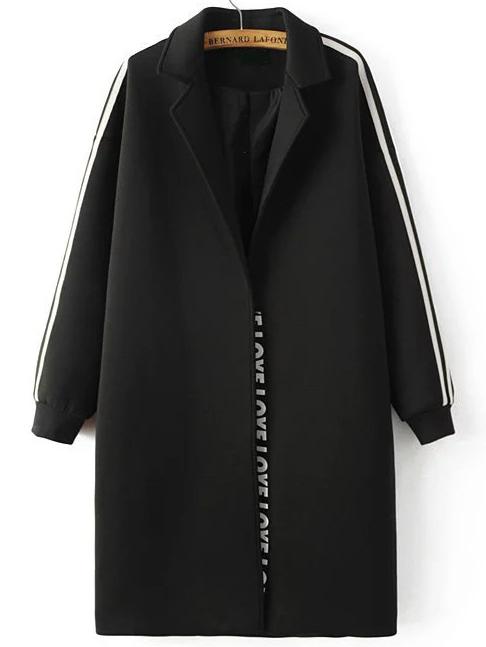 Shein Black Striped Side Drop Shoulder Long Coat