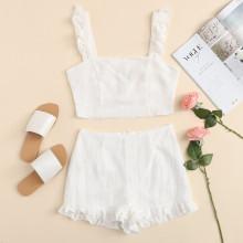 Shein Frill Trim Crop Top & Shorts Set
