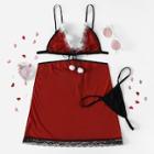 Shein Plus Faux Fur Trim Skirt & Lingerie Set