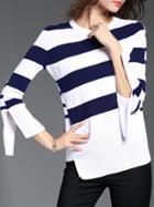 Shein Navy White Striped Split Sleeve Sweater