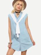 Shein Tie-neck Light Blue Denim Shirt Dress