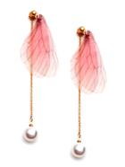 Shein Pink Butterfly Wing Faux Pearl Drop Earrings