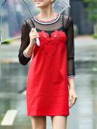 Shein Red Sheer Mesh Embroidered Sheath Dress