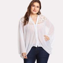 Shein Plus Lace Insert Dolman Sleeve See Through Top