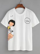 Shein Comic Print White T-shirt