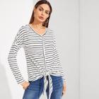 Shein Snap-button Knot Striped Tee