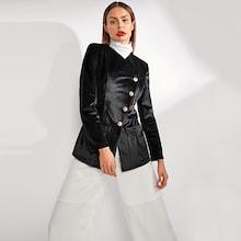 Shein Button Front Surplice Wrap Blazer