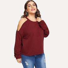 Shein Plus Cold Shoulder Solid Sweatshirt