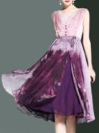Shein V Neck Contrast Lace Flowers Print Dress