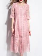 Shein Pink Sheer Midi Lace Dress