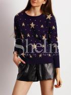 Shein Navy Crew Neck Star Sweater