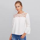 Shein Floral Lace Yoke Cut Out Insert Sleeve Blouse