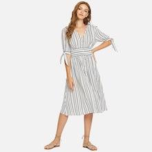 Shein Knot Cuff Button Through Striped Dress