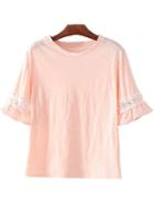 Shein Pink Bell Sleeve Crochet T-shirt