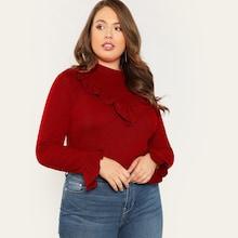 Shein Plus Ruffle Detail Mock Neck Tee