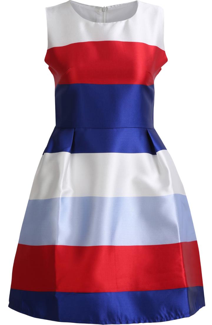 Shein Multicolor Sleeveless Striped Flare Dress