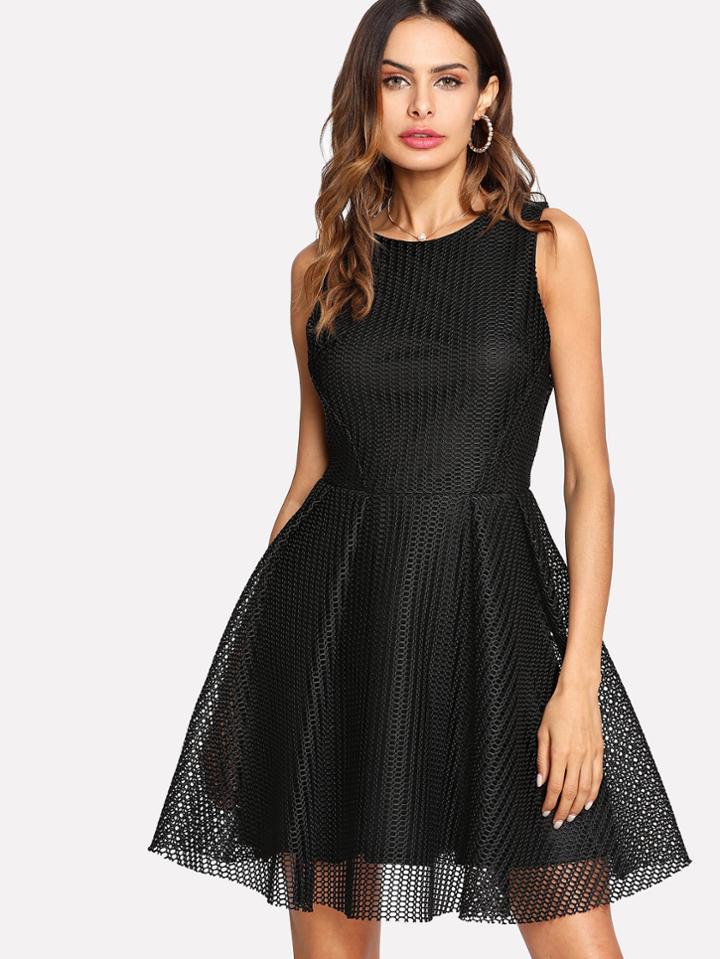 Shein Double Layered Fishnet Skater Dress