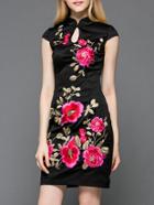 Shein Black Collar Hollow Embroidered Sheath Dress