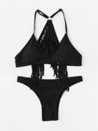 Shein Fringe Back Ring Detail Bikini Set