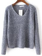 Shein Blue V Neck Long Sleeve Crop Sweater
