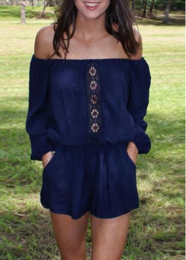 Rosewe Off The Shoulder Navy Blue Straight Romper
