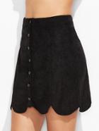 Shein Black Suede Button Up Scallop Panel Skirt