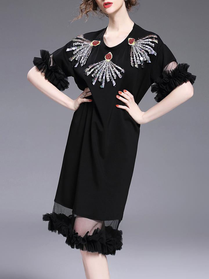 Shein Ruffle Sequined Beading Sheer Dress