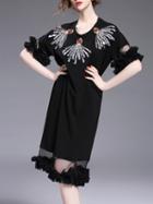 Shein Ruffle Sequined Beading Sheer Dress