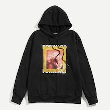 Shein Men Graphic Patched Letter Print Drawstring Hoodie