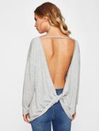 Shein Drop Shoulder Twist Open Back Slub Tee