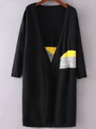 Shein Black Patchwork Drop Shoulder Long Cardigan