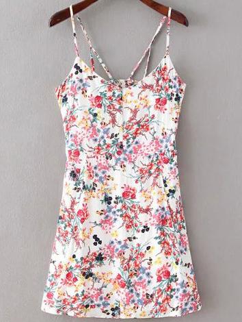 Shein Florals Cut Out White Cami Dress