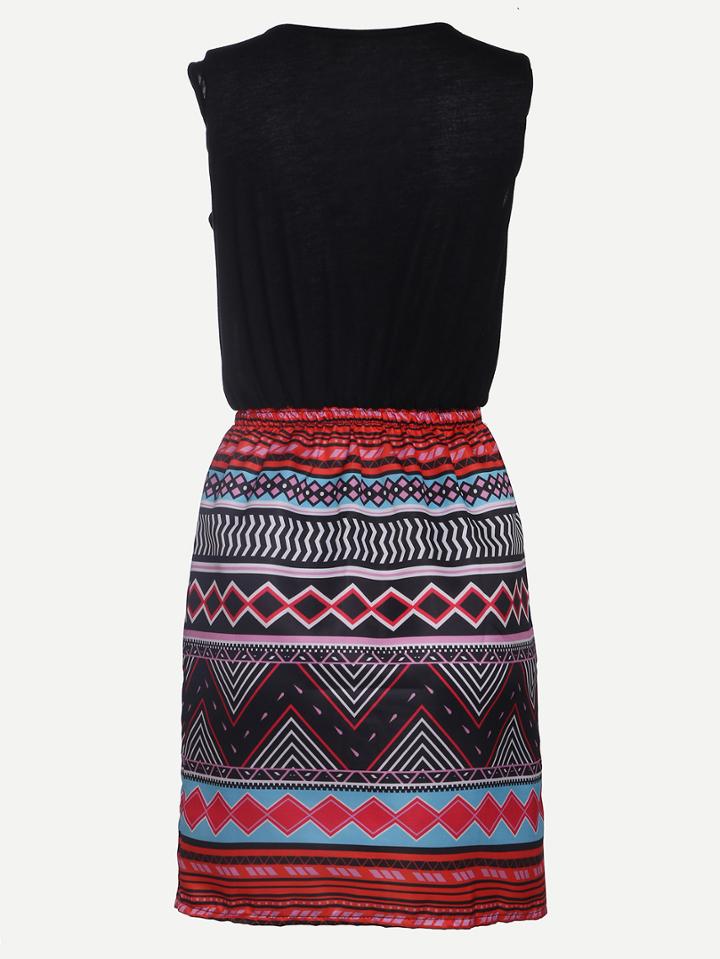 Shein Multicolor Tribal Print 2 In 1 Tank Dress