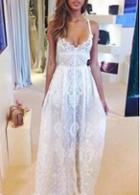 Rosewe White Lace Strap Design Ankle Length Dress