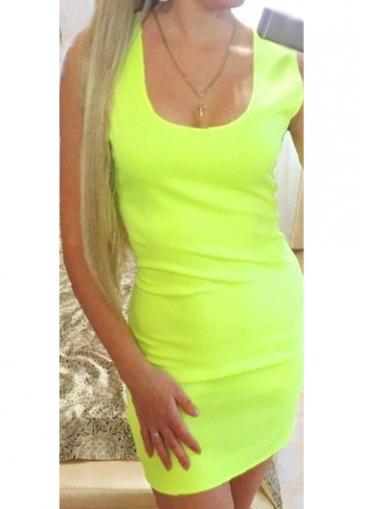 Rosewe Square Neck Fluorescent Green Tank Dress