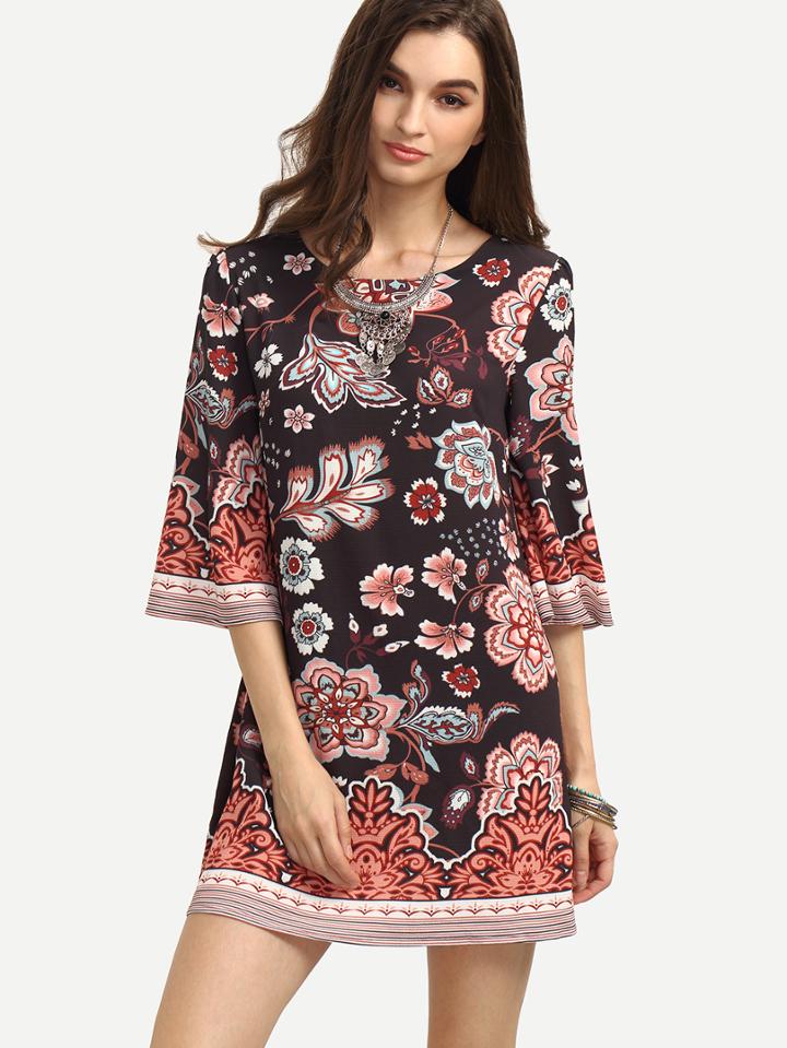 Shein Multicolor Floral Print Cutout Back Shift Dress