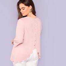 Shein Plus Button Back Scallop Edge Top